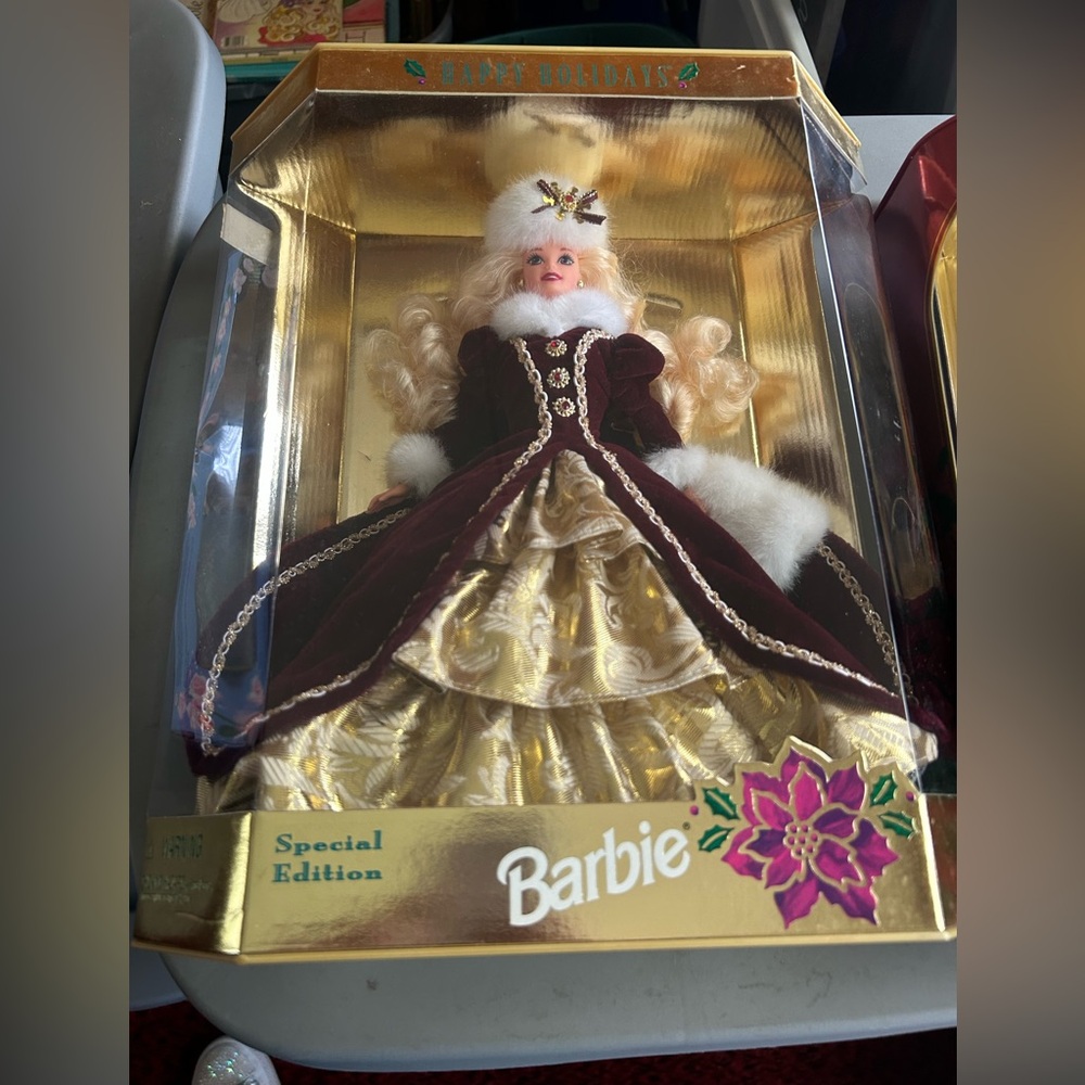 Barbie Holiday Doll in Burgundy and Gold Gown-1996